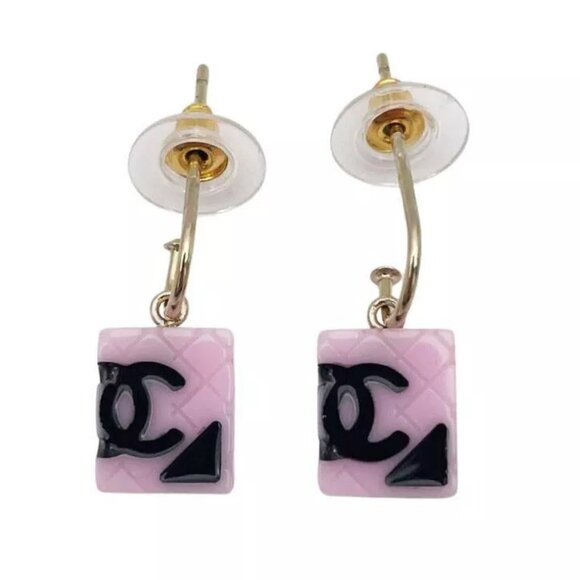 CHANEL Black CC Logos Pink Quilted Stud Earrings Gold Tone 05C Auth w/Box - Picture 14 of 16